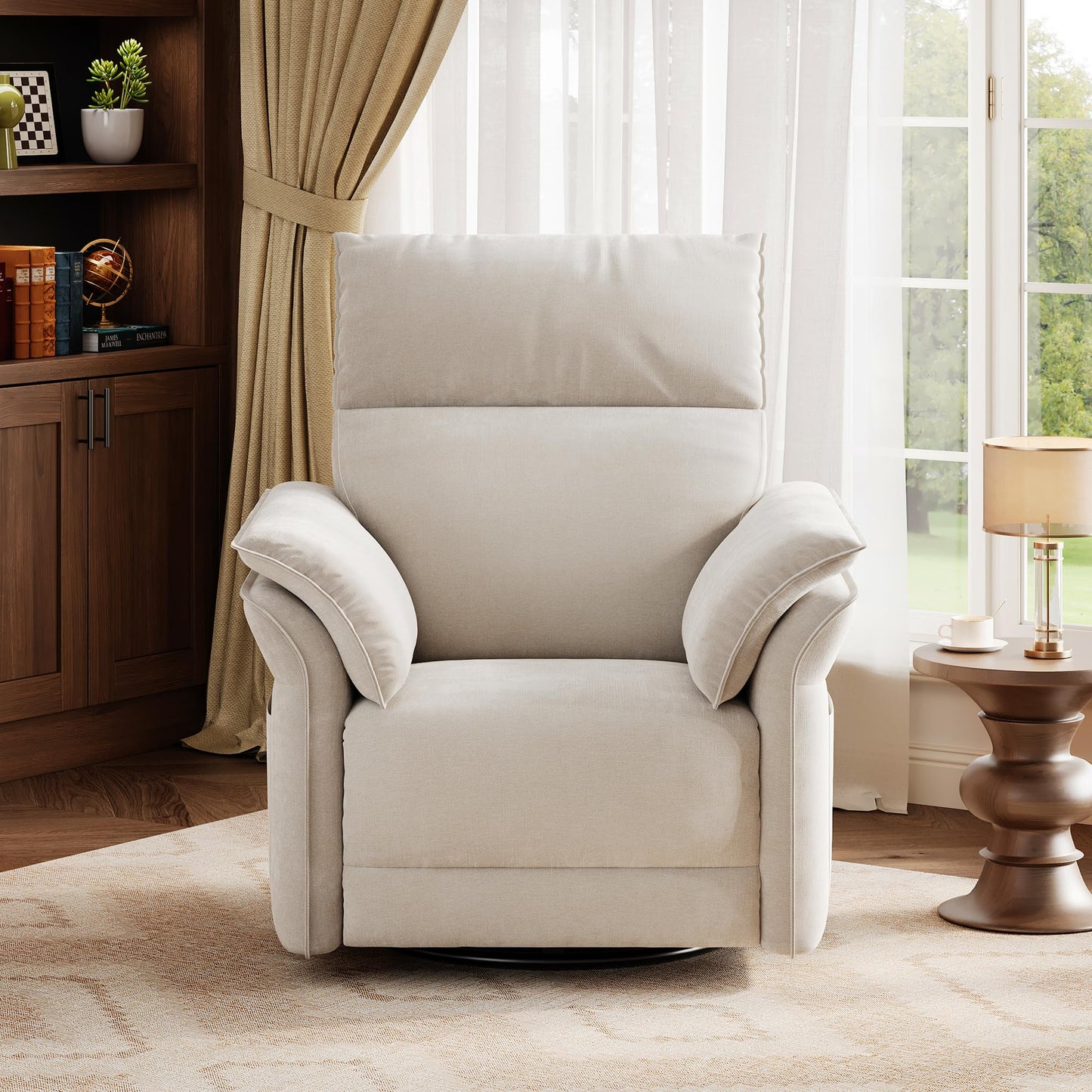 GAOMON Swivel Rocking Recliner Chair, Manual Leather Recliner Glider with Lumbar Support & Padded Armrest, Comfortable Rocker Nursery Single Sofa for Living Room and Bedroom (Cream)