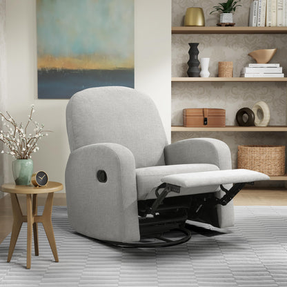Relax-A-Lounger Palmdale 37.4" Swivel Rocker Manual Pull-Handle Recliner, Soft Modern, Pocket Coil Comfort, Black Metal Swivel Base Leg, Soft Chenille Fabric, Light Gray