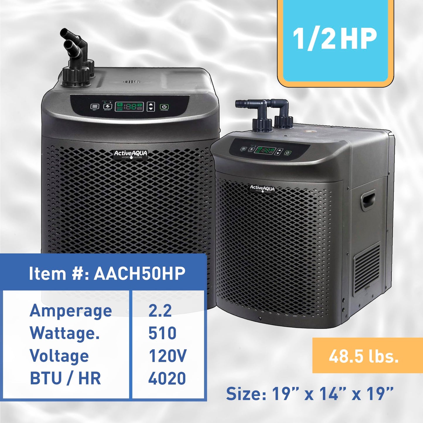 Active Aqua 0.5 HP Water Chiller with Boost | Cold Plunge & Ice Bath Cooler | Rapid Digital Temp Control | Fresh & Salt Water, Hydroponics, Aquariums | 90–172 Gal (0.5 HP)