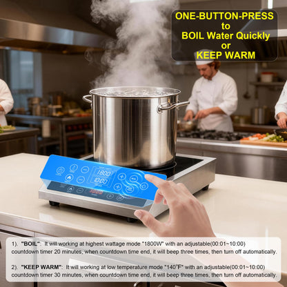 Stainless Steel Induction Cooktop, Professional Commercial Grade Single Burner Electric Cooktop, 1800W Hot Plate Portable Countertop Cooker with Temperature Control, Compatible with Magnetic Cookware