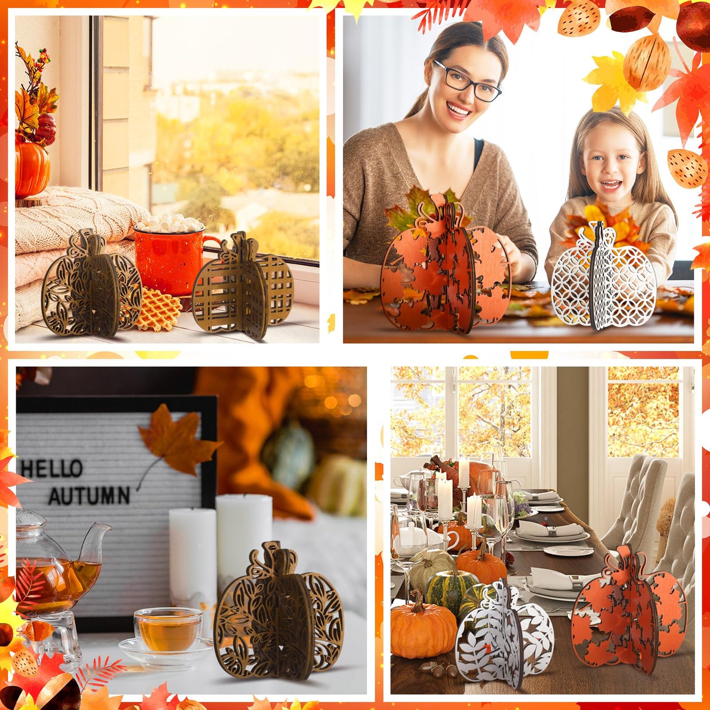 Soaoo 12 Pieces Thanksgiving Wooden Table Signs Pumpkin Wood Table Decoration Thanksgiving Tiered Tray Decoration Fall Centerpieces Harvest Block Sign Farmhouse Decorations for Home Party Indoor