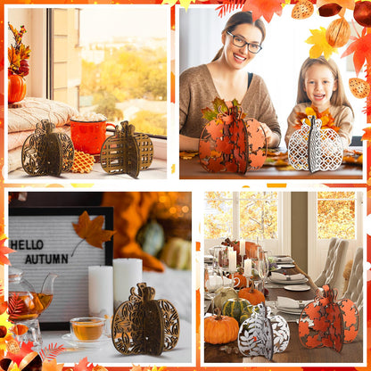 Soaoo 12 Pieces Thanksgiving Wooden Table Signs Pumpkin Wood Table Decoration Thanksgiving Tiered Tray Decoration Fall Centerpieces Harvest Block Sign Farmhouse Decorations for Home Party Indoor