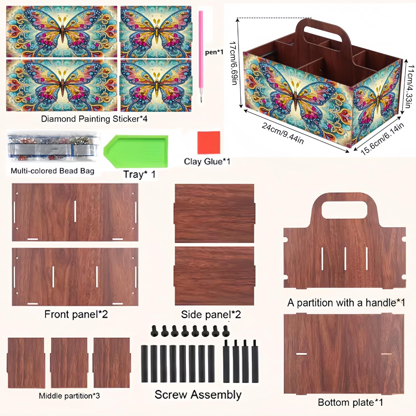 LSQFS DIY Diamond Painting Storage Box, Wooden Multi-Grid Organizer with Handle, Portable Desktop Caddy for Art Kits, Craft Tools, Makeup Brushes, Stationery Home Office