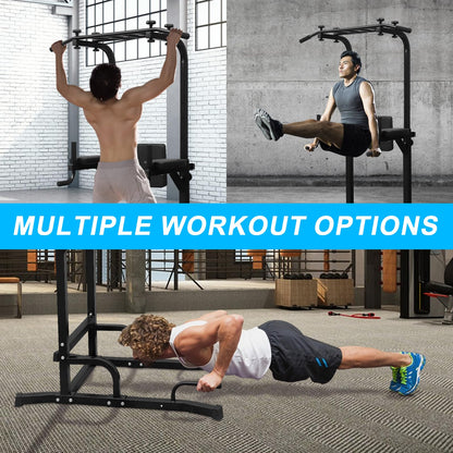 Power Tower Pull Up Bar Dip Station for Strength Training, Multi-Handle Design, Adjustable Height, Home Gym Fitness
