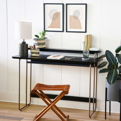 Main + Mesa Pacifica Mid-Century Modern Computer Desk with Genuine Wood Veneer and Rounded Metal Detail for Boho Bedroom, Home Office, and Study