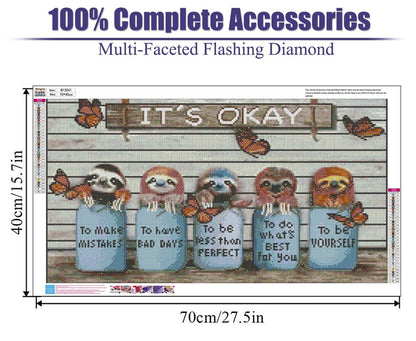 BOHADIY Inspirational Diamond Painting Kits for Adults 5D Diamond Art Kits for Adults, Sloth Large Size 16x27.5 Inch DIY Full Drill Paintings with Diamonds Gem Art Crafts for Home Wall Decor