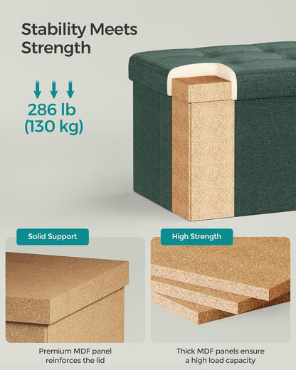 12.2 16.1 12.2 Inches, 286 lb ULSF102C01 SONGMICS Mazie Collection - Small Folding Storage Ottoman, Foot Rest Stool, x