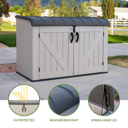 LIFETIME Large Horizontal Outdoor Deck Storage Box, Lockable Spring-Hinge Lid, 561 Gallon Capacity