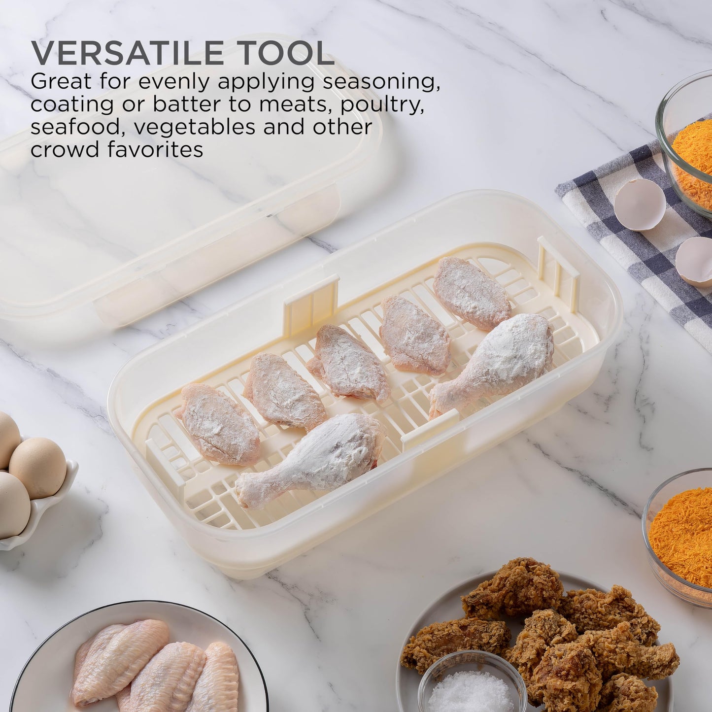 COOK WITH COLOR Collapsible Batter Bowl - Mess Free Breading Shaker Container - Great for Fried Fish, Fried Chicken, Onion Rings, Wings & More, Cream