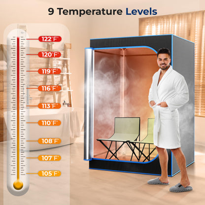 SereneLife Portable Sauna for Home, 2 Person Steam Tent with 4L Steamer 6' x 4', 2 Folding Chairs, Remote Control in-Home Spa