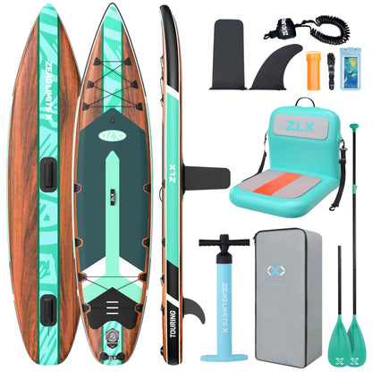 ZLX 11'6" Extra Wide Inflatable Paddle Board with Seat, Touring Stand Up Paddleboard, Fast Long-Distance SUP, Stable Center Fin, Portable Backpack & Accessories for Adults, 500lb/3 People/Family