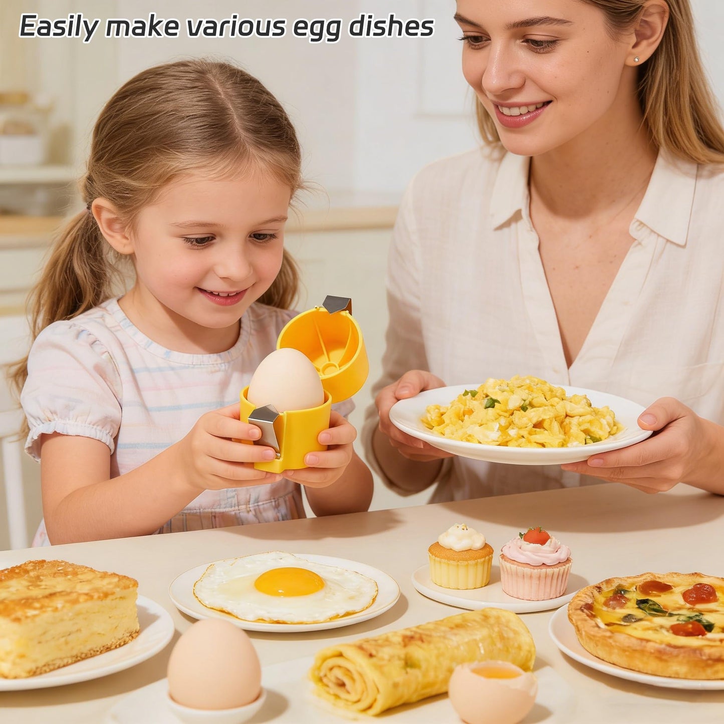 Odetina Egg Cracker Tool, Handheld Stainless Steel Egg Shell Opener for Raw & Hard Boiled Eggs, Easy Egg Cracking Tool, No Mess Kitchen Gadget for Breakfast, Baking, Camping (Orange+Yellow)