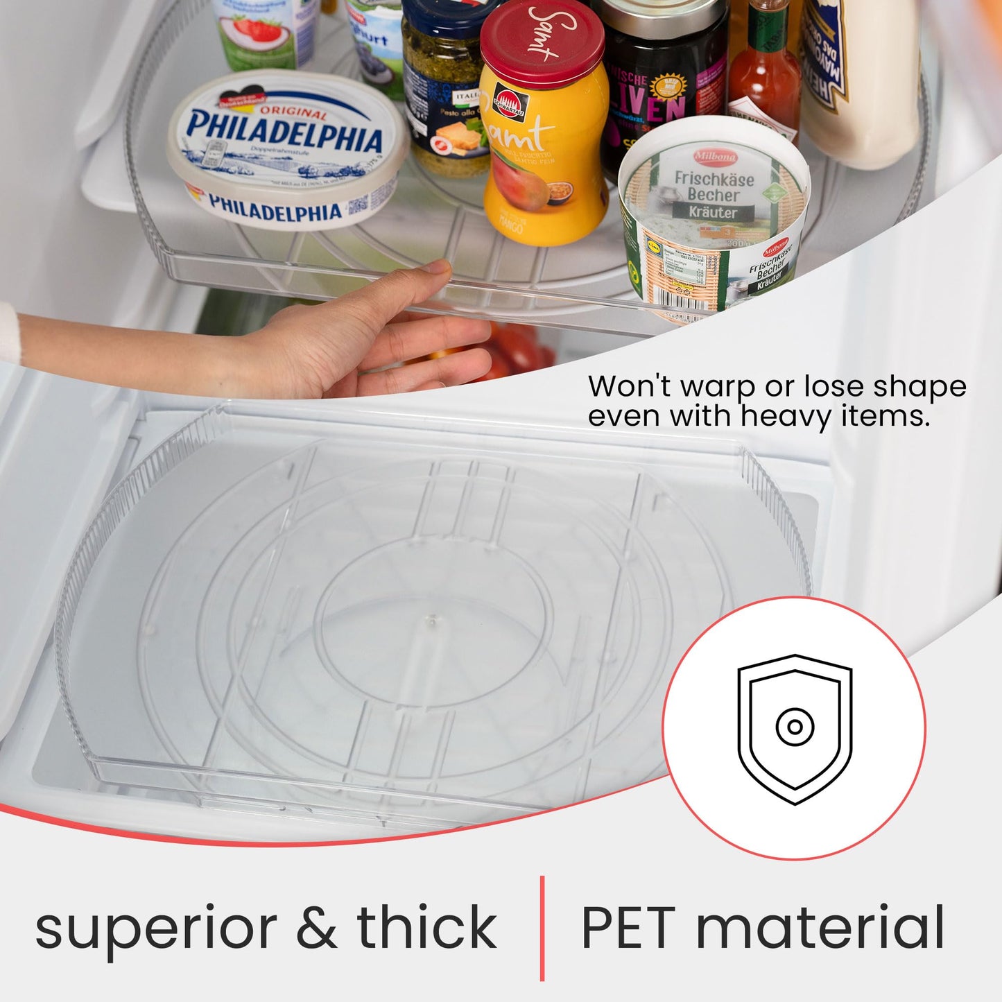 Wyliepop Lazy Susan for Refrigerator - 360° Turntable Refrigerator Organizer and Storage Tray for Fridge, Cabinet & Pantry - Rectangle Lazy Susan (16.5"x11.5"x1.5")
