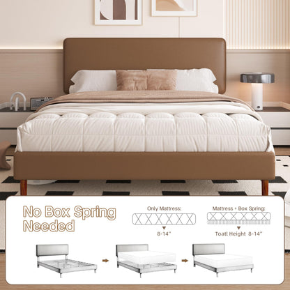 Lcwtvgxr King Size Leather Platform Bed Frame with Adjustable Upholstered Headboard, Solid Wooden Legs, No Box Spring Needed, Easy Assembly, Noise Free, Brown