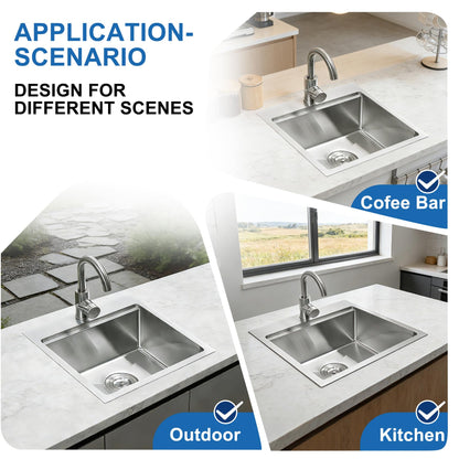 Scamall 18x18x10 Drop In Kitchen Sink Workstation, Brushed Silver 304 Stainless Steel Single Bowl with Quick Drainage & Tarnish-Free Surface for Bar, RV, Includes Accessories