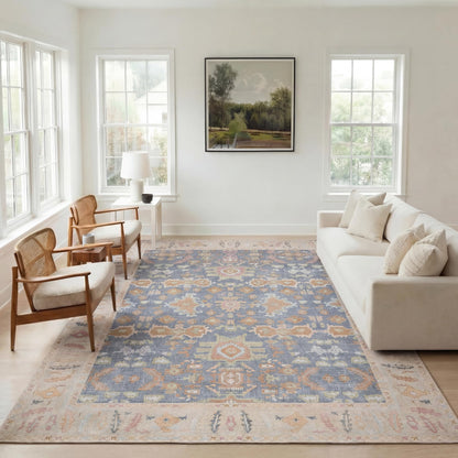 Kuden 10x14 Large Area Rug, Machine Washable Area Rug with Non-Slip Backing, Vintage Style, Soft, Easy Clean, Low Pile Rug for Living Room, Bedroom, Dining Room