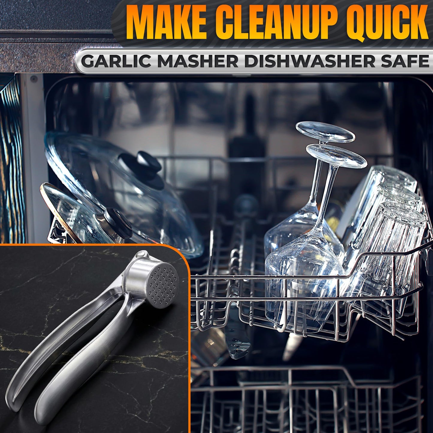 Stainless Steel Garlic Press - Ginger Mincer with 37 Built-In Studs for Maximum Extraction, for Garlic, Ginger and Soft Nuts - Ergonomic Handle, Dishwasher Safe and Rust-Resistant, No Peel Needed