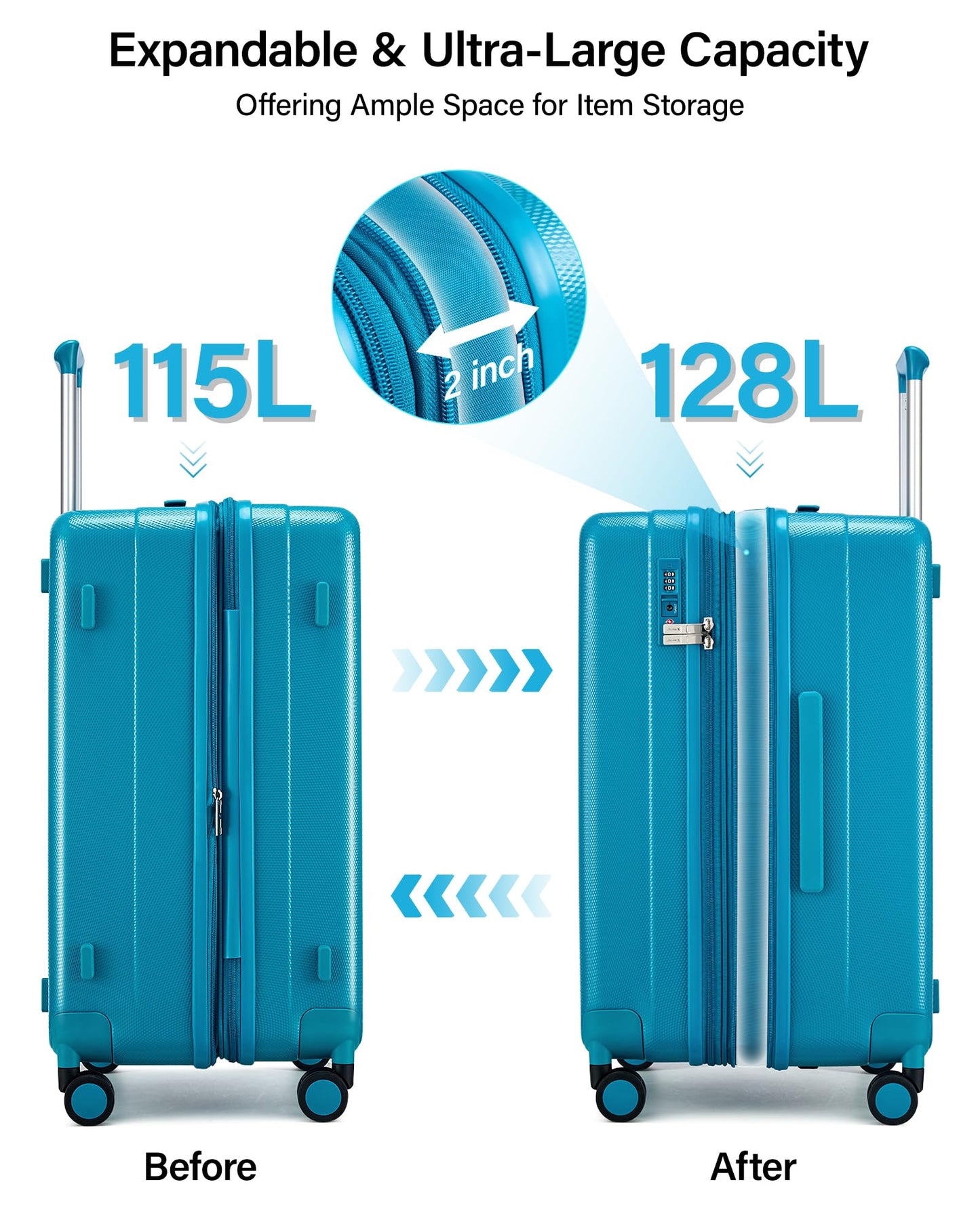 Hanke 29 Inch Plus Expandable Luggage Large Suitcases with Wheels,Checked Luggage Hard Shell Suitcases, PC Trunk Luggage Extra Large Suitcase with Lock for Women Men(Caribbean Blue)