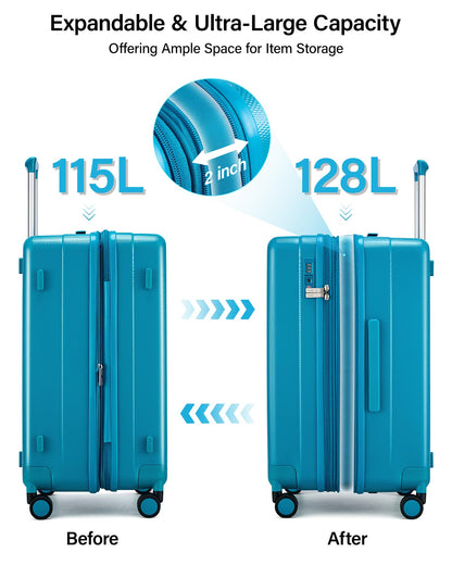 Hanke 29 Inch Plus Expandable Luggage Large Suitcases with Wheels,Checked Luggage Hard Shell Suitcases, PC Trunk Luggage Extra Large Suitcase with Lock for Women Men(Caribbean Blue)