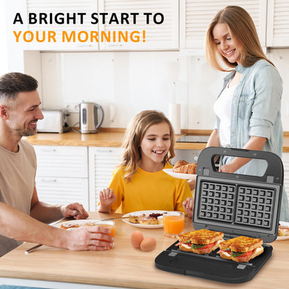 Sunvivi Sandwich Maker Panini Press: Waffle Maker with Removable Plates, 3 in 1 Sandwich Maker Press with Non-Stick Plates, Indicator Lights & Cool Touch Handle, 750W, Black