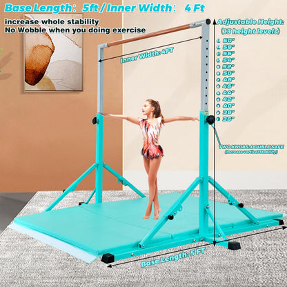 MARFULA Foldable Gymnastic Bar with Mat for Kids Ages 3-20, 350 lbs Weight Capacity, Gymnastic Kip Bar Horizontal Bar for Gymnast, Gymnastic Training Equipment for Home and Gymnastic Center Use