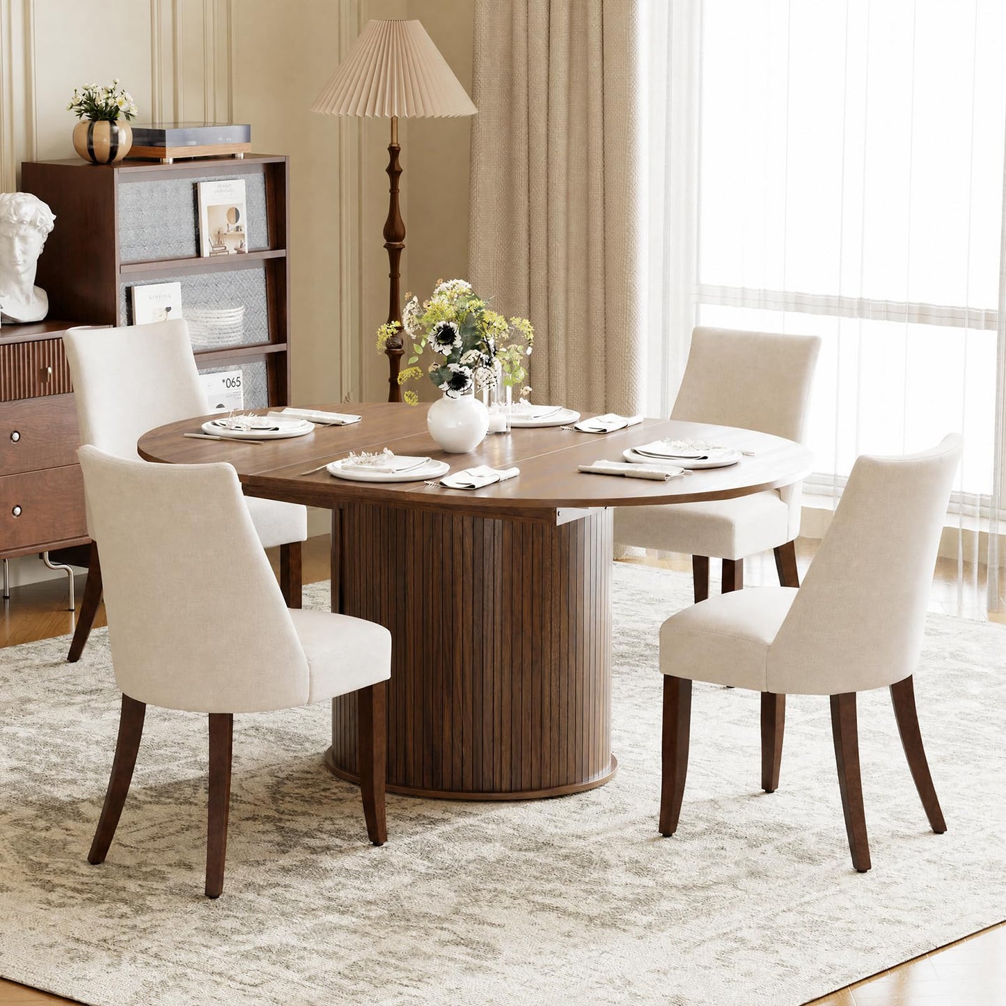 MALOL Modern Dining Chairs Set of 4, Mid Century Dining Room Chairs with Back, Farmhouse Upholstered Kitchen Chairs with Wood Legs for Dining Room/Restaurant, Beige