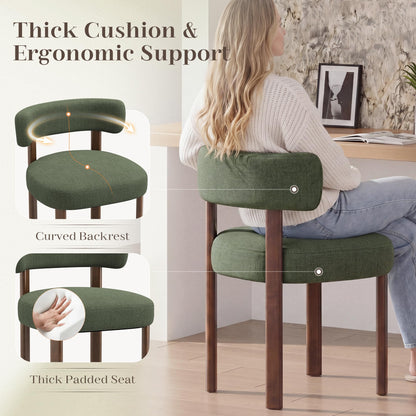 smartue Wooden Dining Chairs Set of 6, Upholstered Kitchen Chairs with Solid Wood Legs, Mid Century Dining Room Chair with Ergonomic Curved Backrest for Kitchen Dining Vanity, Green