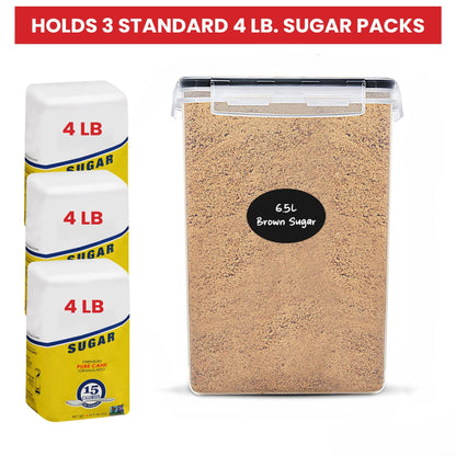 Extra Large Flour and Sugar Storage Containers 6.5L/220 Fl. oz; Set of 2 Plastic Bulk Airtight Food Storage Rice Containers With Lids - Kitchen Pantry Organizer and Storage Canisters, Marker & Labels
