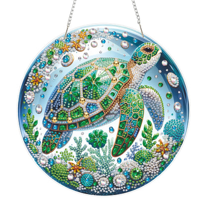 Aeepics Hanging Diamond Art Kit for Adult, DIY Diamonds Painting Pendant Ornament Kit, Acrylic Diamond Art Painting Board Kit (Turtle)