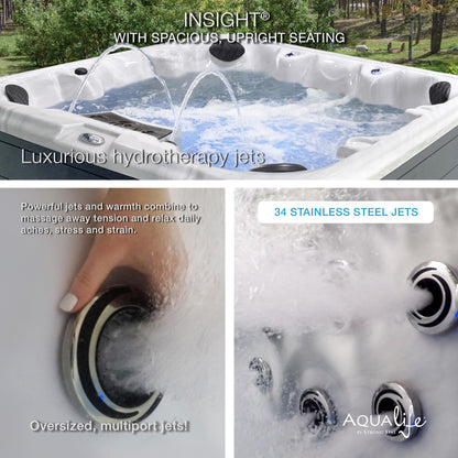 Insight Outdoor Hot Tub, 7-Person 34-Jet, 86-Port Non-Lounger Acrylic Spas with Ice Bucket by Aqualife by Strong Spas