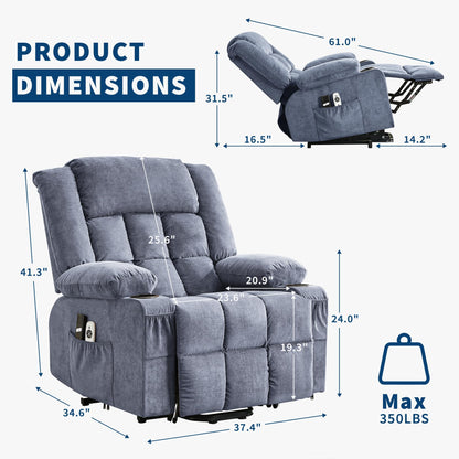 Garvee Power Lift Recliner Chair with Massage and Heat for Elderly Adults Lazy Boy Single Sofa Seat with 3 Positions 2 Side Pockets Cup Holders USB Ports Remote Control