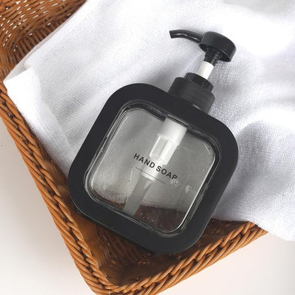 Hand & Dish Soap Dispenser - Modern Black Plastic Pump with Labels for Easy Use