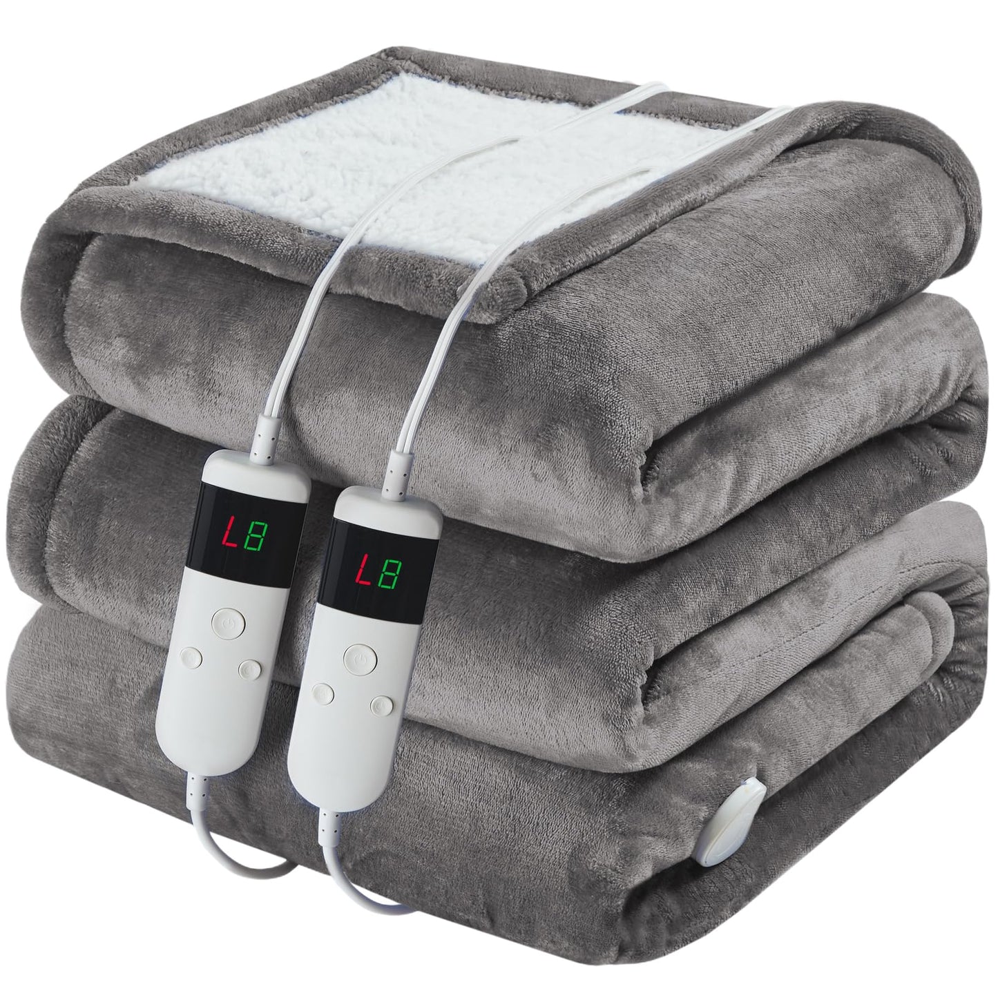Electric Heated Blanket Queen Size 84''x90'' Soft Flannel & Sherpa Electric Blanket with 10 Heating Levels, Automatically Shut Down After 8h with Overheat Protection Machine Washable