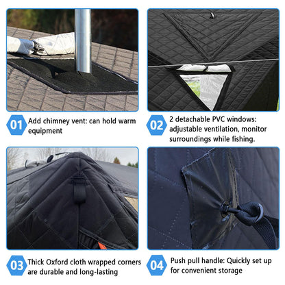 WACLMOTAKE Outdoor Sauna Tent Pro, Portable 4 Person Ice Fishing Tent 3-Layer Insulated Ice Fishing Shelter with 210D Oxford Fabric, All-Weather, Insulated, Solid, Panoramic View ice-Fishing-1.8m