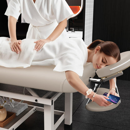 Heating Function 30 Wide x 75 Long Heavy Duty Electric Stationary Massage Table with Backrest Adjustable and Storage Space for Treatment/Medical Spa/Facial/Beauty/Massage Bed and More - Beige Gray