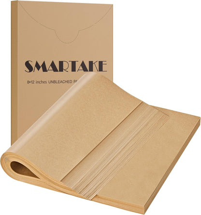 SMARTAKE Parchment Paper Baking Sheets - 200 Non-Stick Precut Sheets, 8x12 Inches for Baking & Grilling
