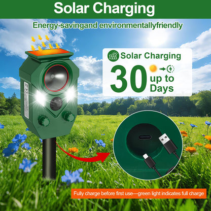 Ultrasonic Animal Repeller Outdoor,Cat Repellent & Deterrent with PIR Sensor & Flashing Light,Solar Powered Deer Repellent Device for Squirrels,Raccoons,Skunks,Rabbits,and Dog,IP65 Waterproof - 4 Pack