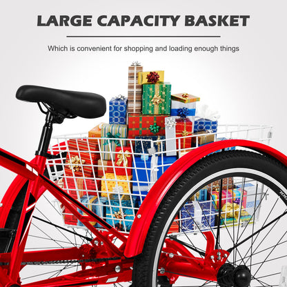 H&ZT Adult Tricycle, 3 Wheeled Bike, Trike Cruiser Bike, with 7-Speed Gear, Parking Brake Handle, Low Step, Large Rear Basket, Elderly Friendly, for Men, Women, and Teens