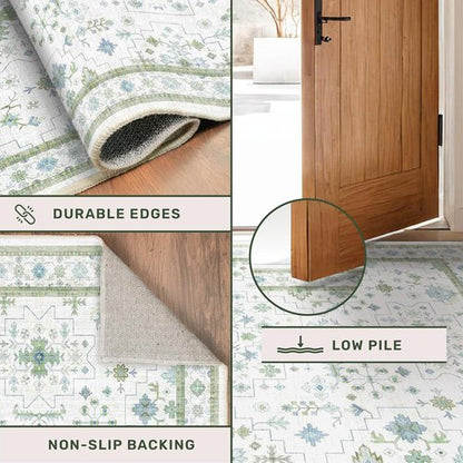 Green Area Rugs 9x12 by [Brand Name] - Washable Oriental Geometric Design | Extra Large Non-Slip Soft Faux Wool Carpet for Living Room, Bedroom, Dining Room