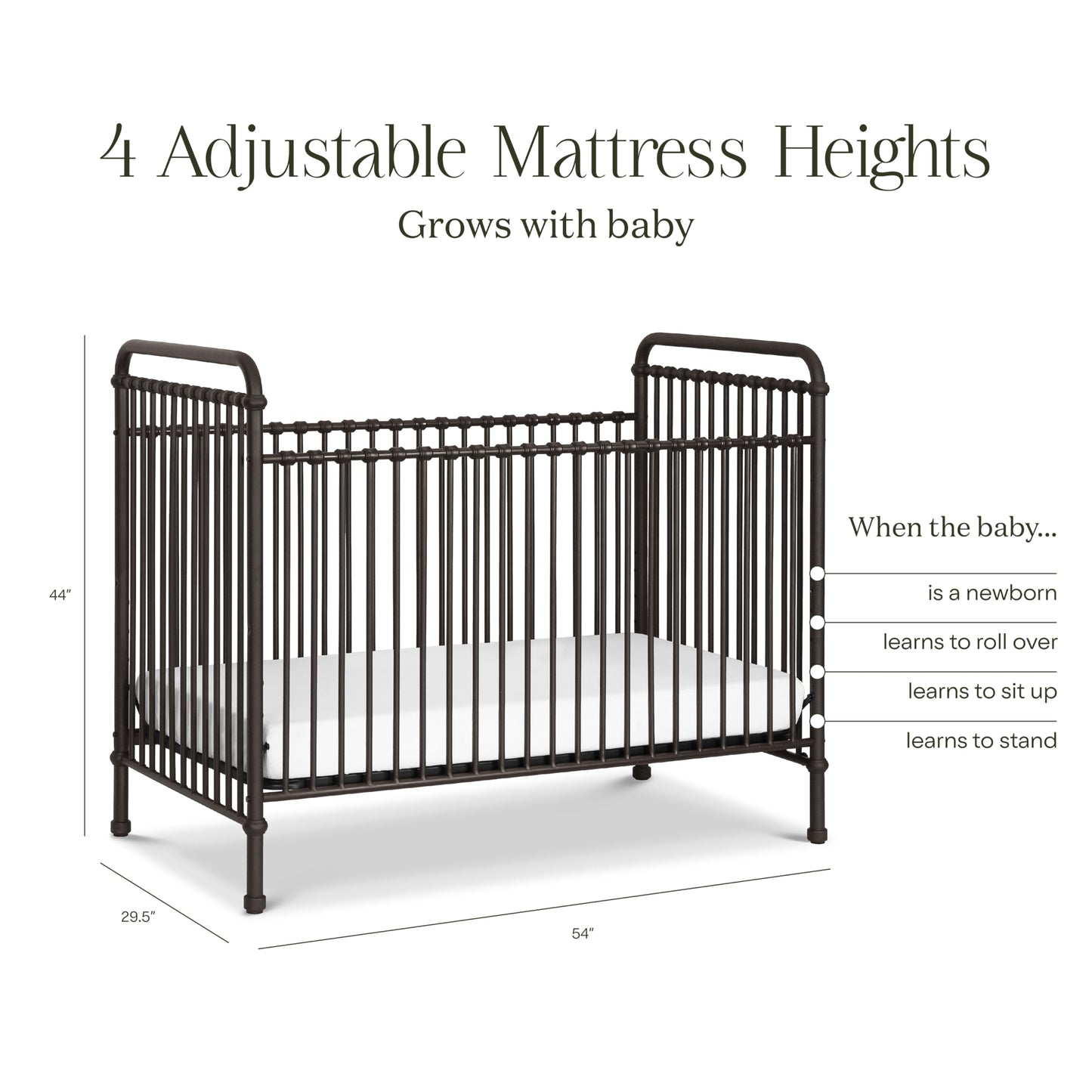 Namesake Abigail 3-in-1 Convertible Metal Crib in Vintage Iron, Greenguard Gold Certified