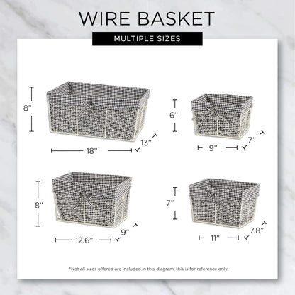 DII Farmhouse Chicken Wire Storage Baskets with Liner – Small, Vintage Black & White Check, 9x7x6", 3 Piece