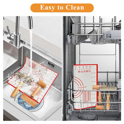 Elesunory 3pcs Pizza Tool Set, Include Pizza Docker, Pizza Dough Roller and Silicone Baking Mat, Dough Docker, Non Slip Baking Mat, Wooden Rolling Pin for Pizza, Cookie, Pie, Pastry, Bread