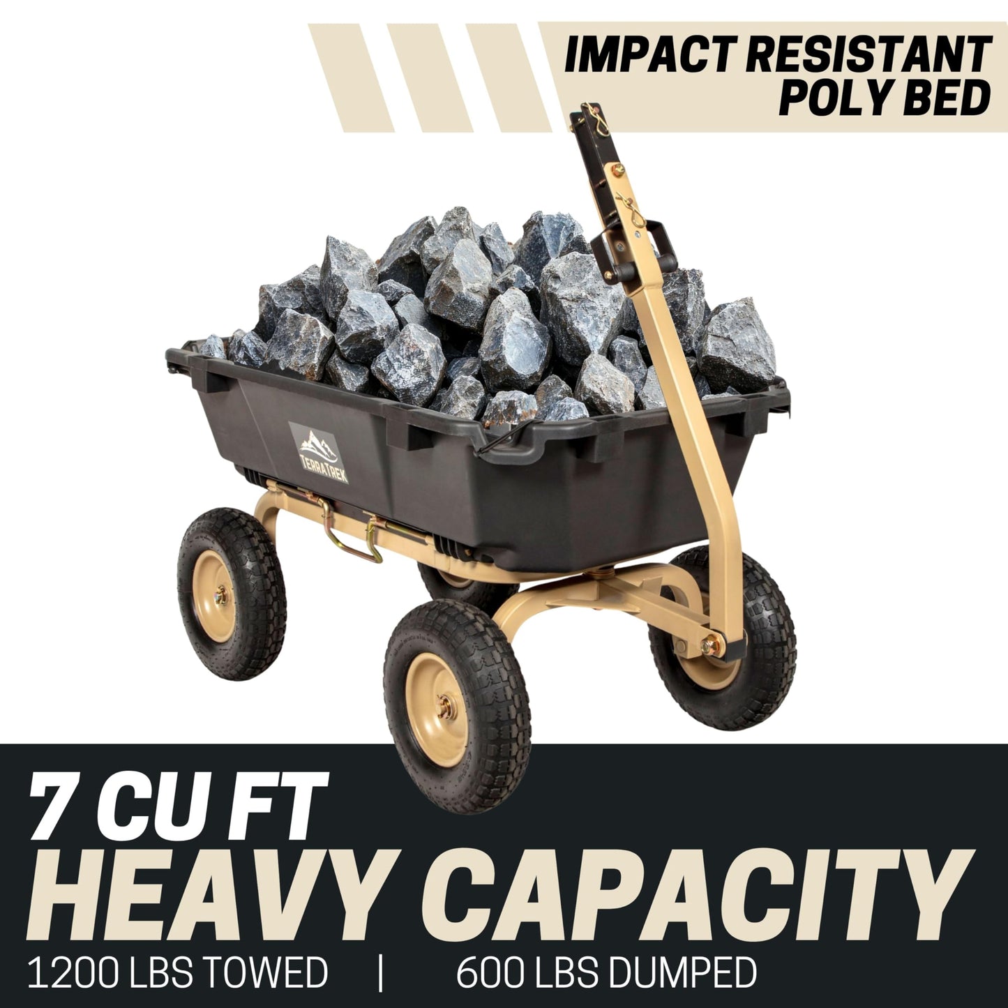 TerraTrek Heavy-Duty Garden Cart on Wheels – 7 Cu. Ft. Patented Dual Side Poly Dump Cart, 1200 lb. Capacity, All-Terrain Utility Wagon with No-Flat Wheels for Yard, Garden, Farm & Work
