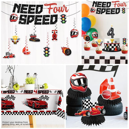 Need Four Speed Birthday Decorations Banner 4th Race Car Cake Topper Racing Balloons Plates and Napkins Need 4 Speed Decorations 4th Birthday 4 Year Old Boy Decorations