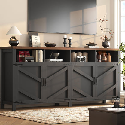 knoworld 63'' Buffet Sideboard with Storage Farmhouse with 4 Doors, Large Kitchen Storage Cabinet Wood Coffee Bar Cabinet Buffet Table with Shelves for Kitchen, Dining Room, Entryway