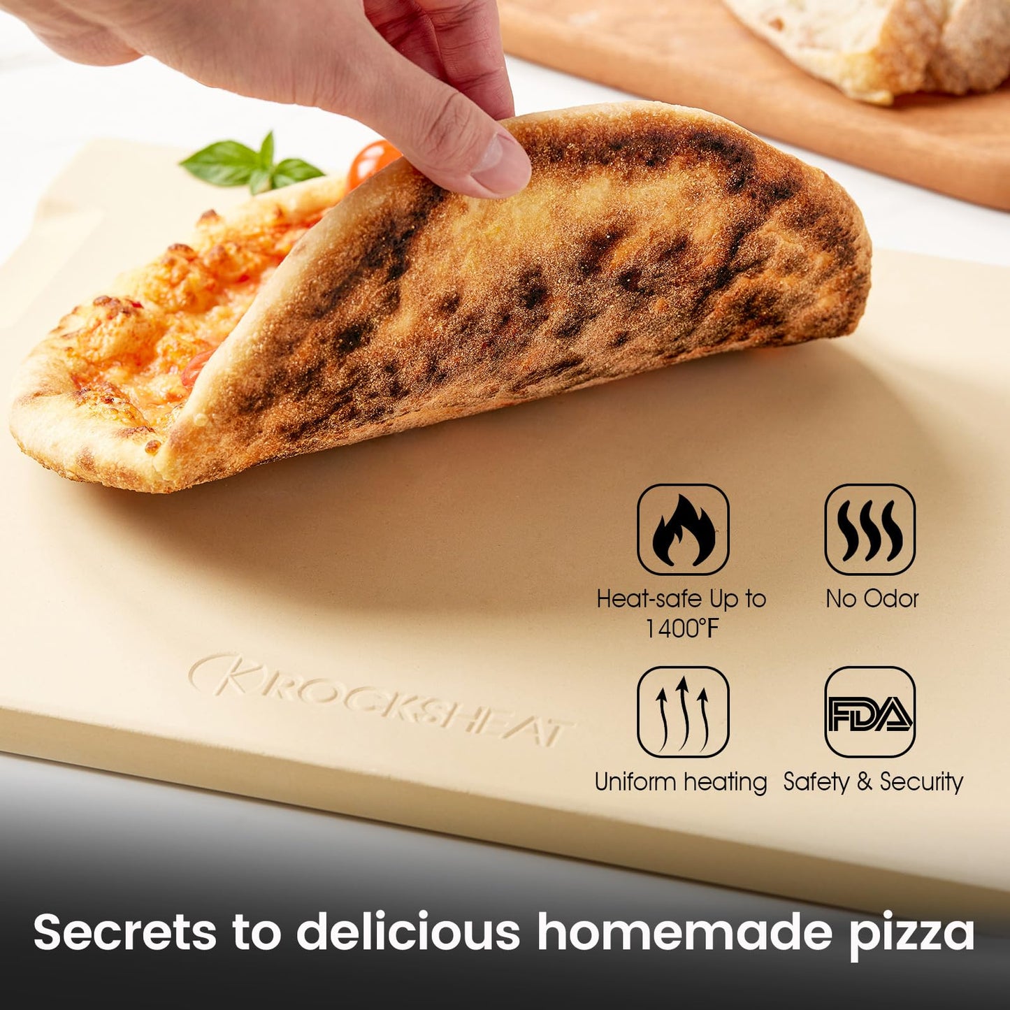 ROCKSHEAT Pizza Stone for Oven and Grill, 15x12 Inch Cordierite Baking Stone with 4 Built-in Handles, 7.4lbs Heavy Duty Thermal Shock Resistant for Crispy Crust Pizza Bread Cookies BBQ