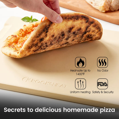 ROCKSHEAT Pizza Stone for Oven and Grill, 15x12 Inch Cordierite Baking Stone with 4 Built-in Handles, 7.4lbs Heavy Duty Thermal Shock Resistant for Crispy Crust Pizza Bread Cookies BBQ