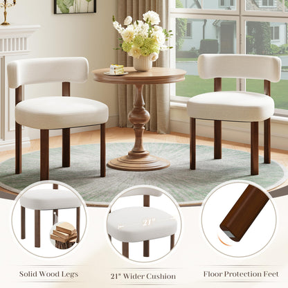 smartue Wooden Dining Chairs Set of 4, Upholstered Kitchen Chairs with Solid Wood Legs, Mid Century Dining Room Chair with Ergonomic Curved Backrest for Kitchen Dining Vanity, Beige