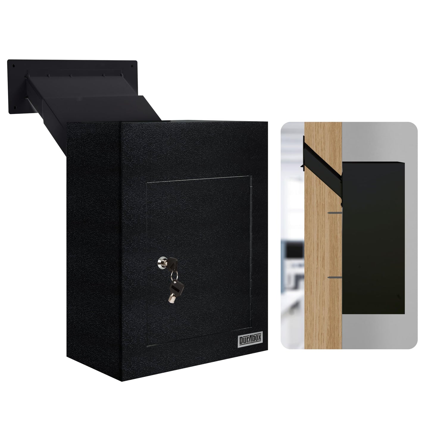 Durabox Through-The-Wall Drop Box Deposit Safe 17 x 13 x 7 - Heavy Duty Steel Mailbox with Lock for Receiving Mail, Checks, Letters, Cash and More for Home, Office and Commercial Use (D700) (Black)