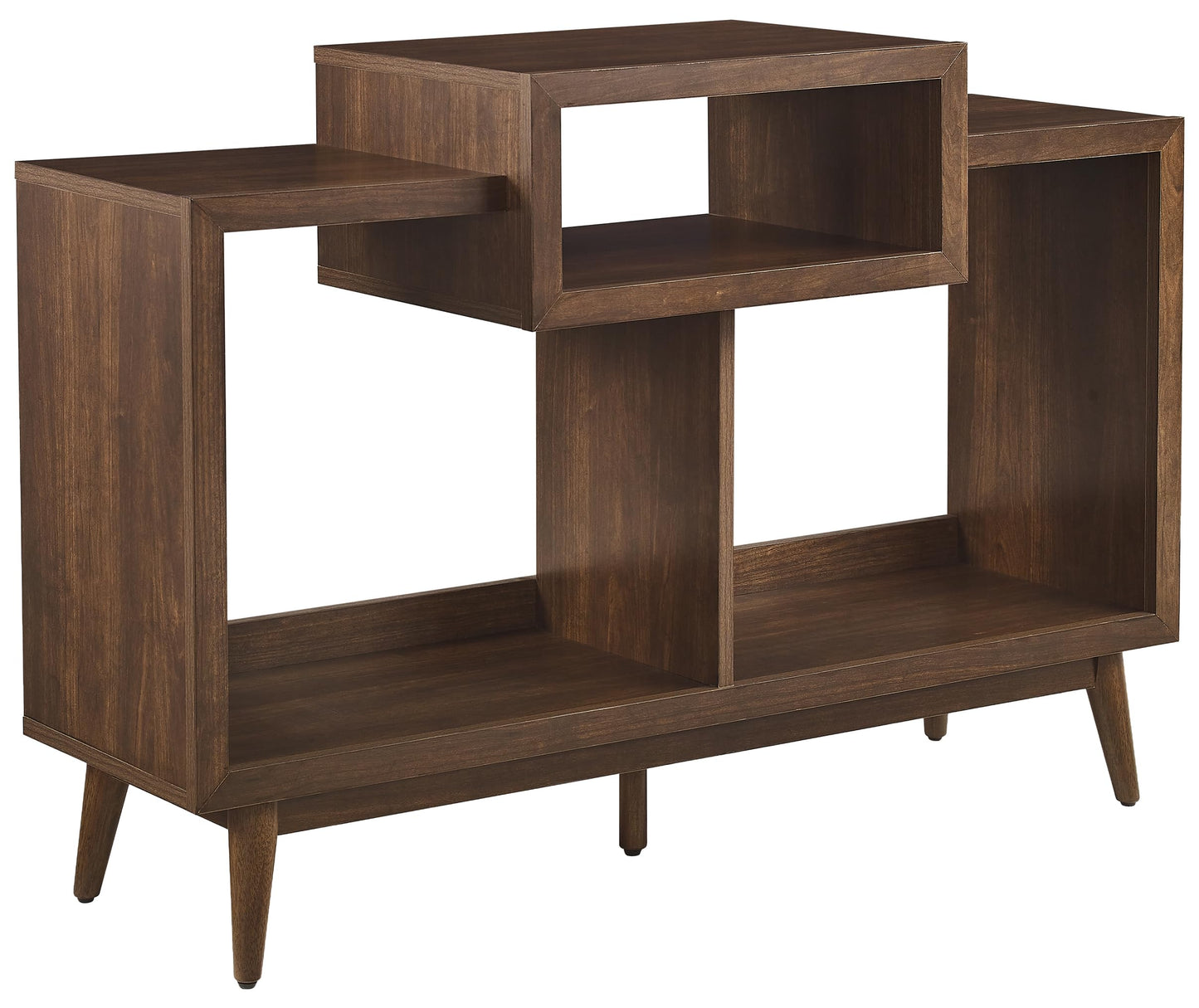 Crosley Furniture Nashville Mid Century Modern Console Record Player Stand, Stores Up to 220 Vinyl Records, Medium, Brown
